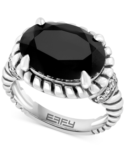 Effy Collection Effy Onyx & White Topaz (1/5 Ct. T.w.) Oval Rope Framed Ring In Sterling Silver