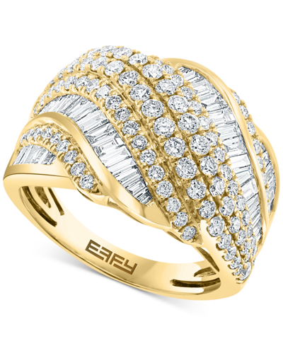 Effy Collection Effy Diamond Baguette & Round Diagonal Multirow Ring (1-5/8 Ct. T.w.) In 14k Gold In Yellow Gold