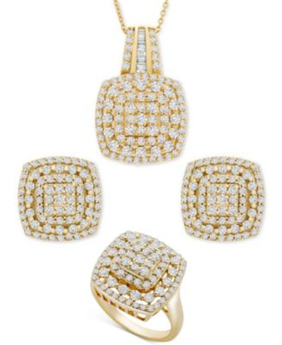 Wrapped In Love Diamond Cushion Cluster Pendant Earrings Ring Collection In 14k Gold In K Yellow Gold