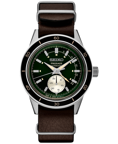 Seiko Men's Automatic Presage Brown Leather Strap Watch 41mm In Green
