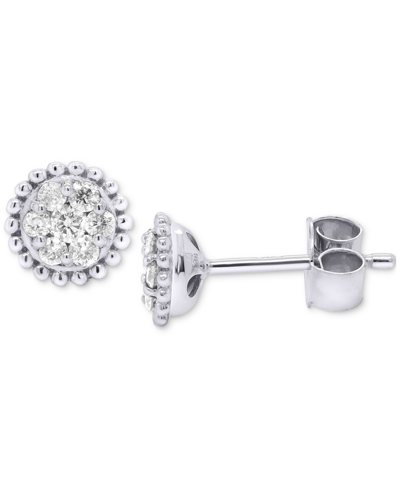 Forever Grown Diamonds Lab-created Diamond Cluster Bead Frame Stud Earrings (1/4 Ct. T.w.) In Sterling Silver
