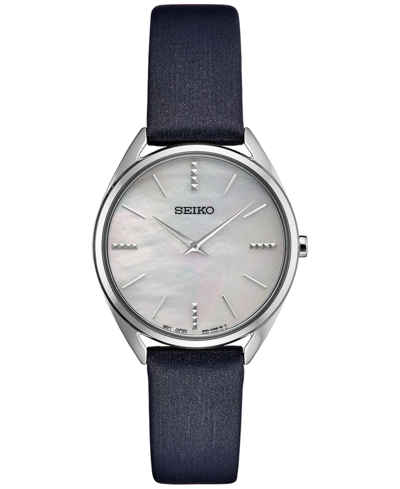 Seiko Women's Essentials Blue Leather Strap Watch 32mm In White