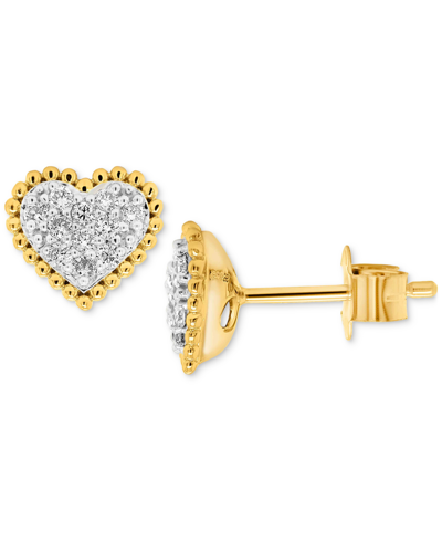 Forever Grown Diamonds Lab-created Diamond Heart Cluster Bead Frame Stud Earrings (1/4 Ct. T.w.) In 14k Gold-plated Sterlin In Gold-plated Sterling Silver