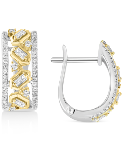 Effy Collection Effy Diamond Multi-cluster Hoop Earrings (1/2 Ct. T.w.) In 14k White Gold & Yellow Gold, 0.59" In Two Toned