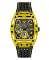 GUESS MEN'S YELLOW BLACK SILICONE STRAP WATCH 44MM