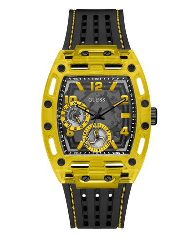 Guess Men's Yellow Black Silicone Strap Watch 44mm