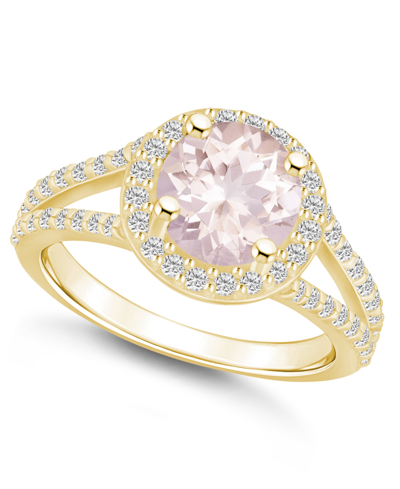 Macy's Morganite (1-7/8 Ct. T.w.) And Diamond (1/2 Ct. T.w.) Halo Ring In 14k Yellow Gold