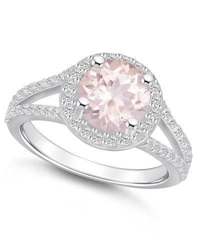 Macy's Morganite (1-7/8 Ct. T.w.) And Diamond (1/2 Ct. T.w.) Halo Ring In 14k White Gold