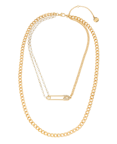 Steve Madden Safety Pin Layered Necklace In Yellow