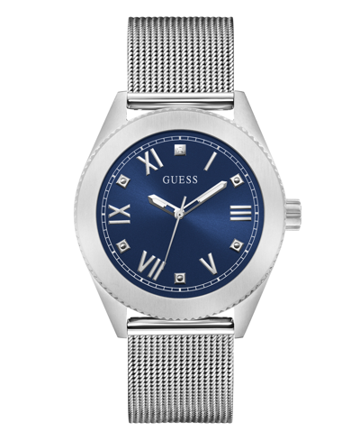 Guess Men's Silver-tone Stainless Steel Mesh Bracelet Watch 44mm