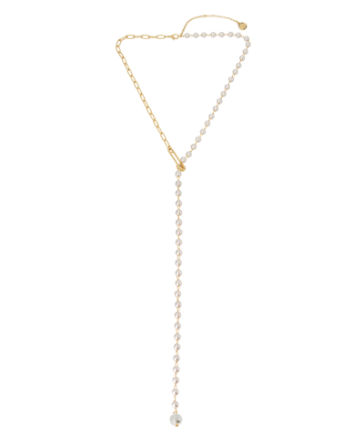 Steve Madden Safety Pin Y Necklace In Imtation Pearl