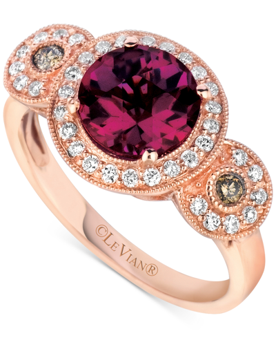 Le Vian Raspberry Rhodolite (2-1/5 Ct. T.w.) & Diamond (1/3 Ct. T.w.) Triple Halo Ring In 14k Rose Gold
