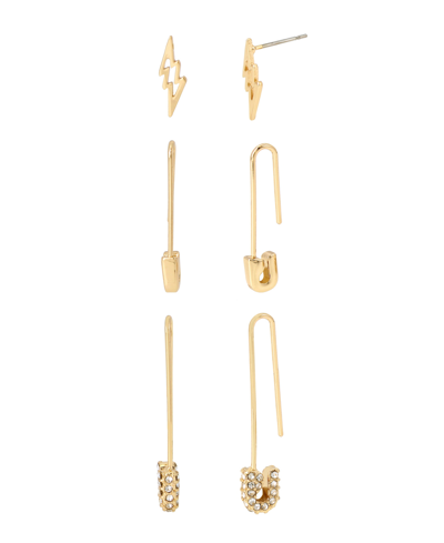 Steve Madden Safety Pin Earring Set, 3 Piece In Yellow