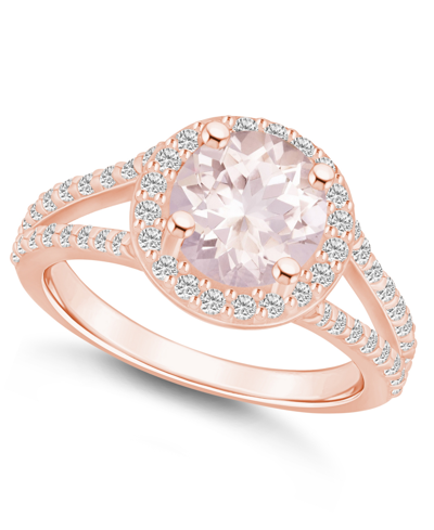 Macy's Morganite (1-7/8 Ct. T.w.) And Diamond (1/2 Ct. T.w.) Halo Ring In 14k Rose Gold