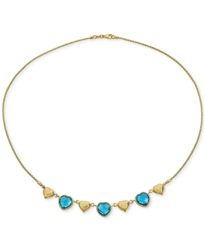Macy's Swiss Blue Topaz Heart Chain 18" Collar Necklace (13-1/2 Ct. T.w.) In 14k Gold-plated Sterling Silve