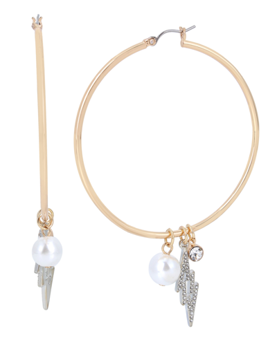 Steve Madden Lightning Bolt Charm Hoop Earrings In Crystal