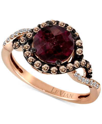 Le Vian Raspberry Rhodolite (1-3/4 Ct. T.w.) & Diamond (3/8 Ct. T.w.) Halo Twist Ring In 14k Rose Gold