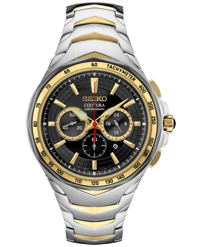 Seiko Men's Chronograph Coutura Solar Two Tone Stainless Steel Bracelet Watch 46mm In Black
