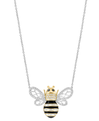 Effy Collection Effy White Diamond (3/8 Ct. T.w.) & Black Diamond Accent Bee 18" Pendant Necklace In 14k Two-tone Go In Gold