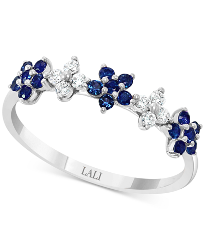 Lali Jewels Ruby (3/8 Ct. T.w.) & Diamond (1/6 Ct. T.w.) Flower Band In 14k Rose Gold In Sapphire