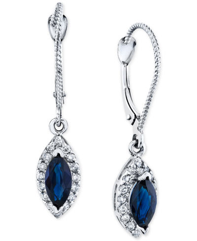 Macy's Sapphire (1-1/10 Ct. T.w.) & Diamond (1/4 Ct. T.w.) Marquise Halo Drop Earrings In 14k White Gold