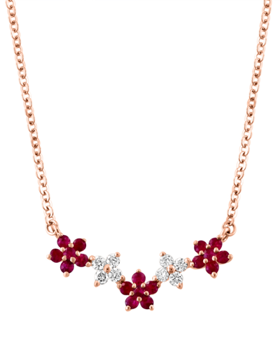 Lali Jewels Ruby (3/8 Ct. T.w.) & Diamond (3/8 Ct. T.w.) Flower Collar Necklace In 14k Rose Gold, 16" + 2" Exten