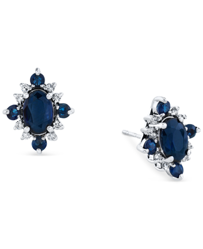 Macy's Sapphire (1-5/8 Ct. T.w.) & Diamond (1/8 Ct. T.w.) Oval Halo Stud Earrings In 10k White Gold In Blue