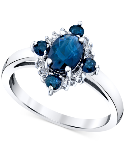 Macy's Sapphire (1-3/8 Ct. T.w.) & Diamond (1/10 Ct. T.w.) Oval Halo Ring In 10k White Gold