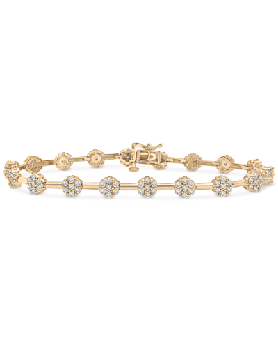 Wrapped In Love Diamond Flower Cluster Link Bracelet (2 Ct. T.w.) In 14k Gold, Created For Macy's In Yellow Gold