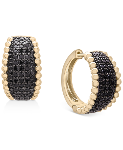 Wrapped In Love Black Diamond Bead Edge Small Hoop Earrings (1 Ct. T.w.) In 14k Gold, Created For Macy's In Yellow Gold