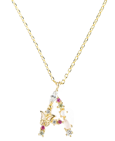 Girls Crew Flutterfly Stone Initial Necklace In Gold-plated- A
