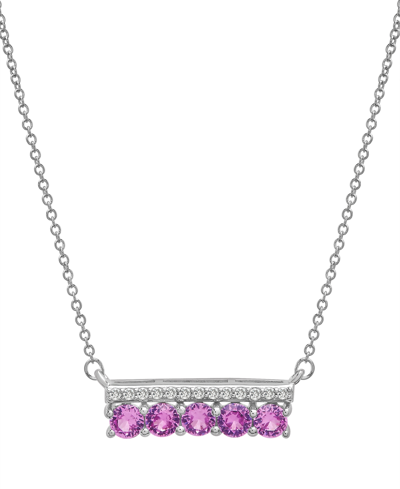 Macy's Amethyst (3/4 Ct. T.w.) & Diamond (1/10 Ct. T.w.) Bar 17" Pendant Necklace In Sterling Silver (also In Pink Sapphire