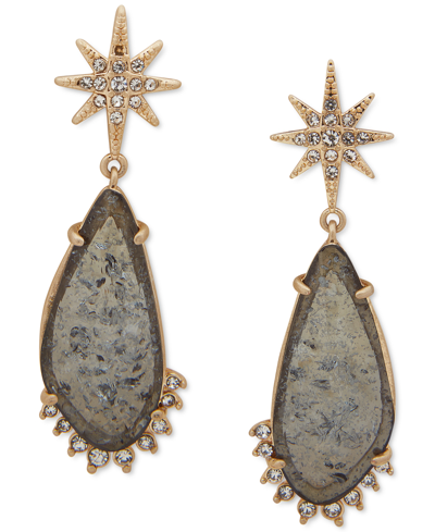 Lonna & Lilly Gold-tone Pave Star & Crackled Stone Drop Earrings In Navy