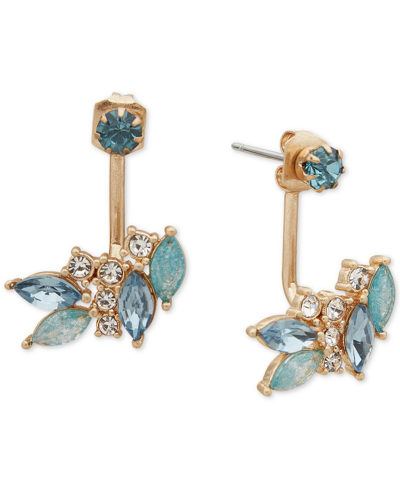 Lonna & Lilly Gold-tone Cubic Zirconia & Crackled Stone Front-to-back Earrings In Navy