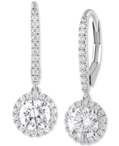 Badgley Mischka Lab Grown Diamond Halo Drop Earrings (1-1/4 Ct. T.w.) In 14k White, Yellow Or Rose Gold In White Gold