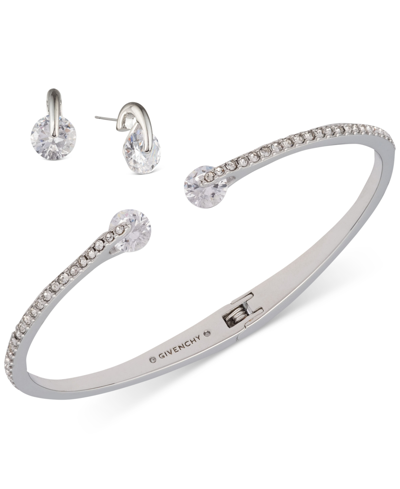 Givenchy 2-pc. Set Color Floating Stone & Crystal Cuff Bangle Bracelet & Matching Stud Earrings In Silver