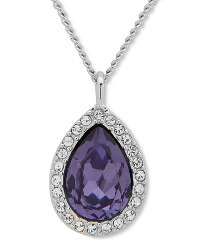 Givenchy Stone & Crystal Halo Pendant Necklace, 16" + 3" Extender In Purple