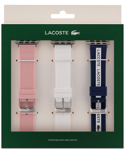 Lacoste Petit Pink, White & Blue Silicone Strap For Apple Watch 38mm/40mm Gift Set In Multi
