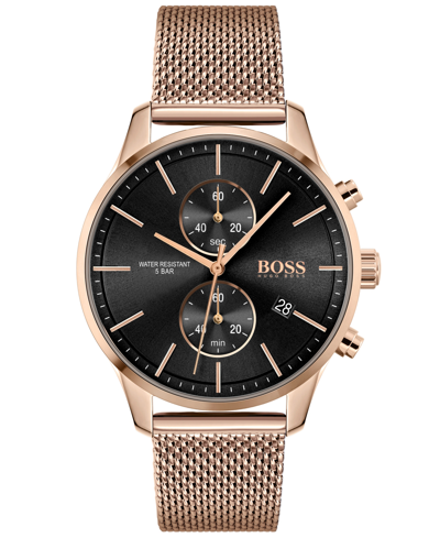Hugo Boss Men's Chronograph Associate Carnation Gold-tone Stainless Steel Mesh Bracelet Watch 42mm Women's Sho