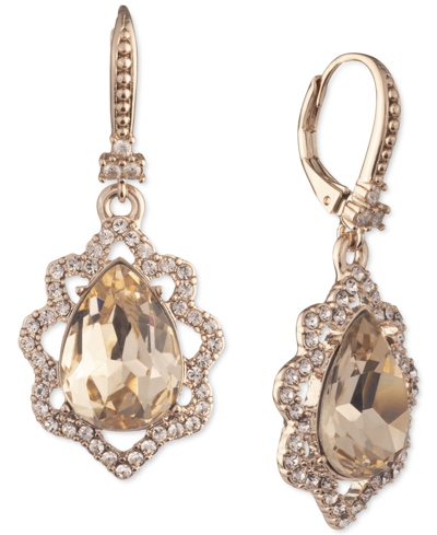 Marchesa Rose Gold-tone Pave-framed Color Pear-shape Crystal Drop Earrings In Pink