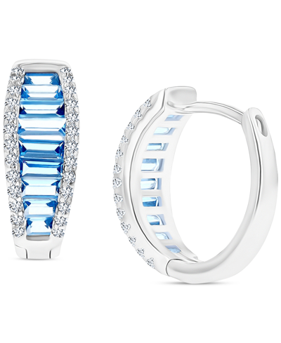 Macy's Lab-grown Blue Spinel (2-1/5 Ct. T.w.) & Cubic Zirconia Small Hoop Earrings In Sterling Silver, 0.59