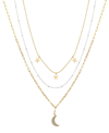 UNWRITTEN 14K TWO-TONE GOLD CRYSTAL MOON PENDANT ON A LINK CHAIN, BEADED CHAIN AND BEADED TRIPLE STAR CHAIN, 3