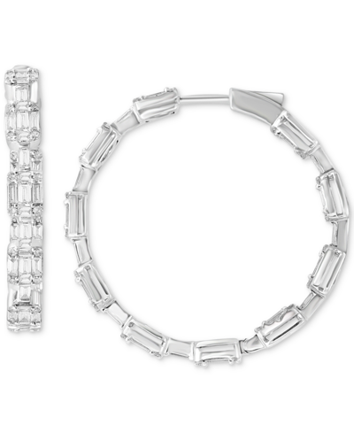 Effy Collection Effy Diamond Baguette & Round Medium Hoop Earrings (2-1/10 Ct. T.w.) In 14k White Gold, 1.2"