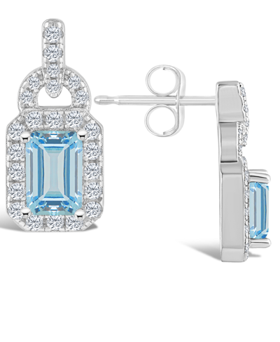 Macy's Topaz (1 2/5 Ct. T.w.) And Topaz (3/8 Ct. T.w.) Halo Drop Earrings In Sterling Silver In Sky Blue Topaz