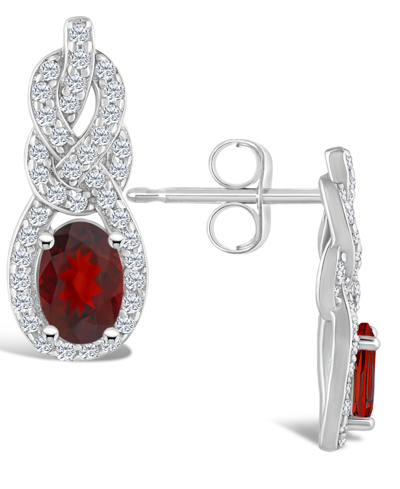 Macy's Topaz (3/4 Ct. T.w.) Halo Drop Earrings In Sterling Silver In Garnet