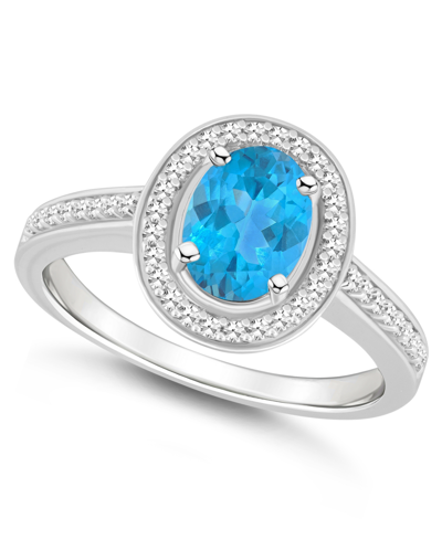 MACY'S BLUE TOPAZ (1-3/5 CT. T.W.) AND DIAMOND (1/5 CT. T.W.) HALO RING IN STERLING SILVER