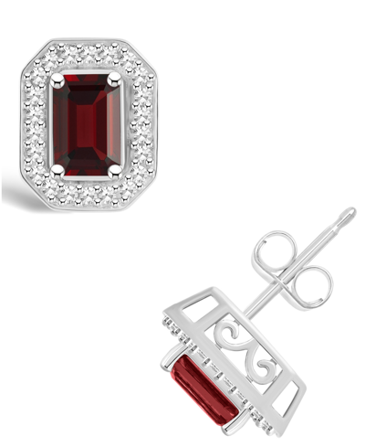 Macy's Amethyst (2 Ct. T.w.) & Diamond (1/5 Ct. T.w.) Halo Stud Earrings In Sterling Silver (also In Citrin In Garnet