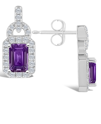 Macy's Amethyst (1 1/10 Ct. T.w.) And Topaz (3/8 Ct. T.w.) Halo Drop Earrings In Sterling Silver