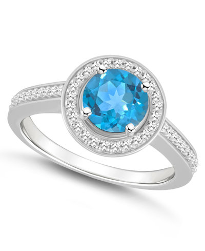 MACY'S BLUE TOPAZ (1-2/3 CT. T.W.) AND DIAMOND (1/5 CT. T.W.) HALO RING IN STERLING SILVER