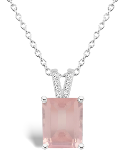 Macy's Women's Rose Quartz (3-1/6 Ct.t.w.) And Diamond Accent Pendant Necklace In Sterling Silver